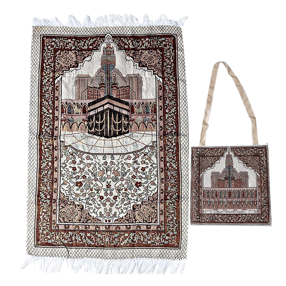 Vintage Mosque Printing Cotton Prayer Mat Floral Muslim Islamic Prayer Rug Rectangular Worship Carpet Meditation Pilgrimage Blanket with Storage Bag