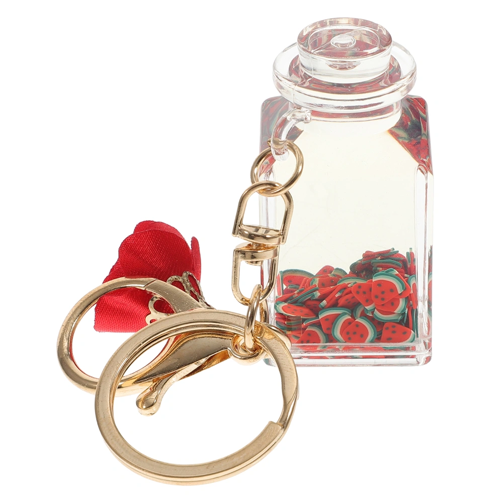 1PC Fruit Liquid Quicksand Keychain Acrylic Keyring Bag Ornament (Watermelon)