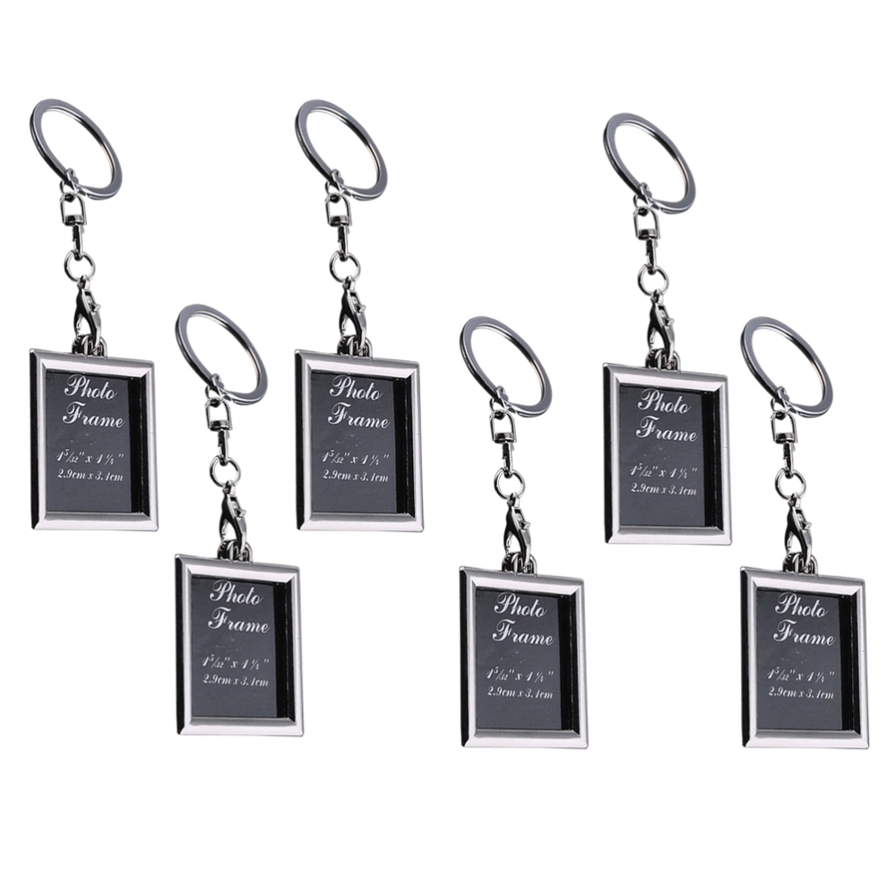 6Pcs Fashion Mini Photo Frame Metal Keychains Key Rings Keyfob Gift for Couple and Family (Rectangle)