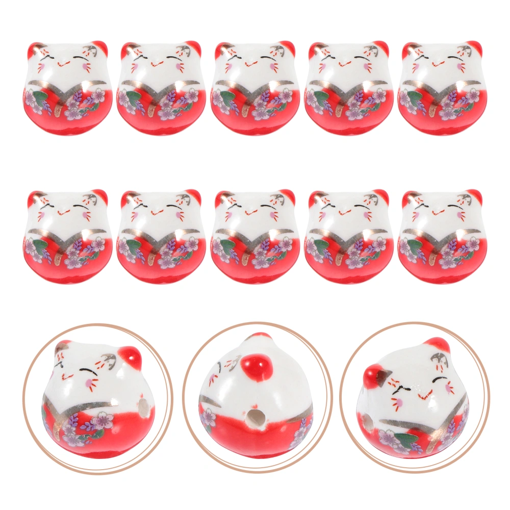 10pcs Creative Fortune Cat Ceramic Beads Decorative Beads Spacers for DIY Jewelry