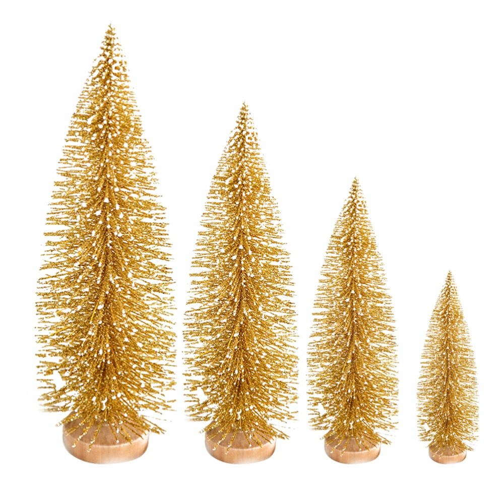 4PCS Xmas Tree Pendants Desktop Christmas Decorative Flocking Adornment Craft Supplies (Golden)