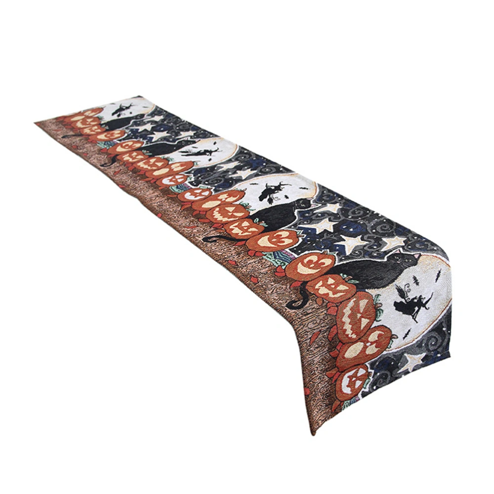 33x180cm Halloween Tablecloth Warp Polyester Table Runner Rectangular Table Cover Halloween Party Horror Dress Up Table Decor - Pumpkin and Pattern (Black)