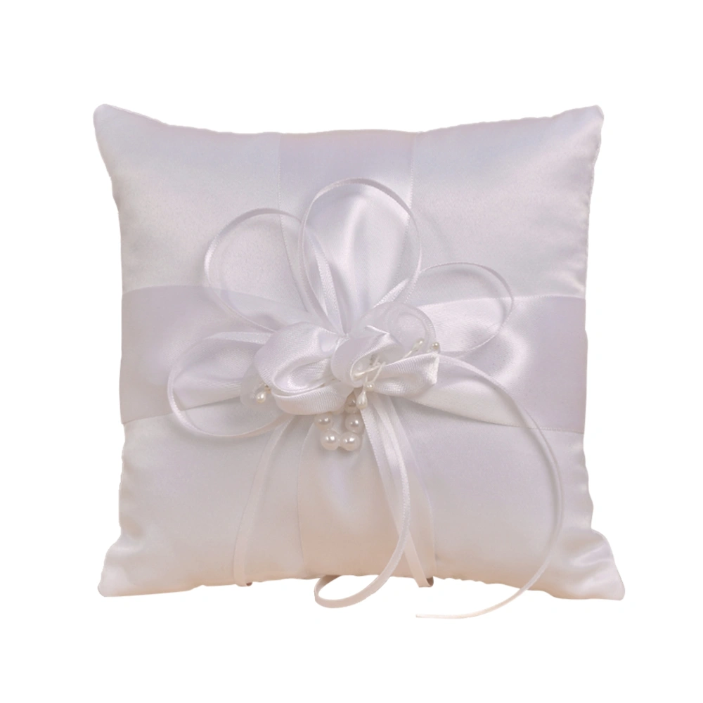 Wedding Ring Pillow Cushion Bridal Flower Pearls Ribbon Decorated Ring Bearer Pillow