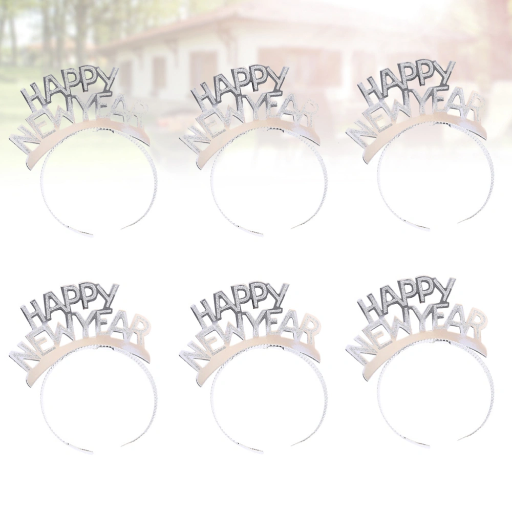 6pcs Silver HAPPY NEW YEAR Hair Hoops Premium Aluminum Headband Party Decoration Glitter Headdress Gift Party Supplies Photo Props