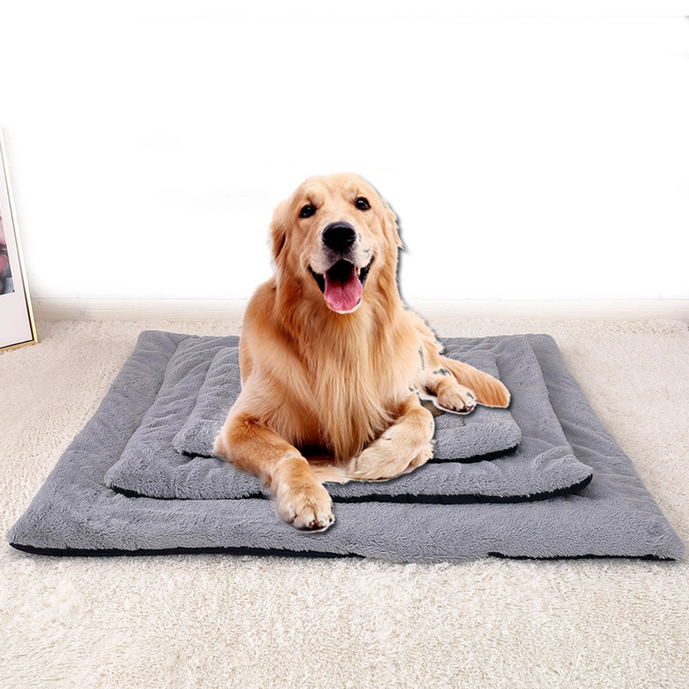 Reversible Plush Dog Mat Cushion Warm Sofa Protector Floor Mattress Pet House Two Sides Use Pet Mat - Size S (Navy Blue)
