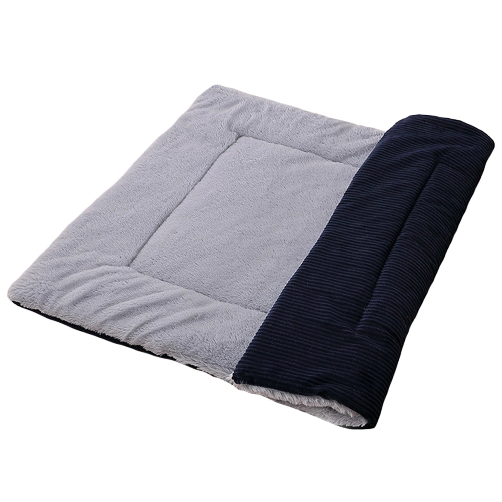 Reversible Plush Dog Mat Cushion Warm Sofa Protector Floor Mattress Pet House Two Sides Use Pet Mat - Size S (Navy Blue)