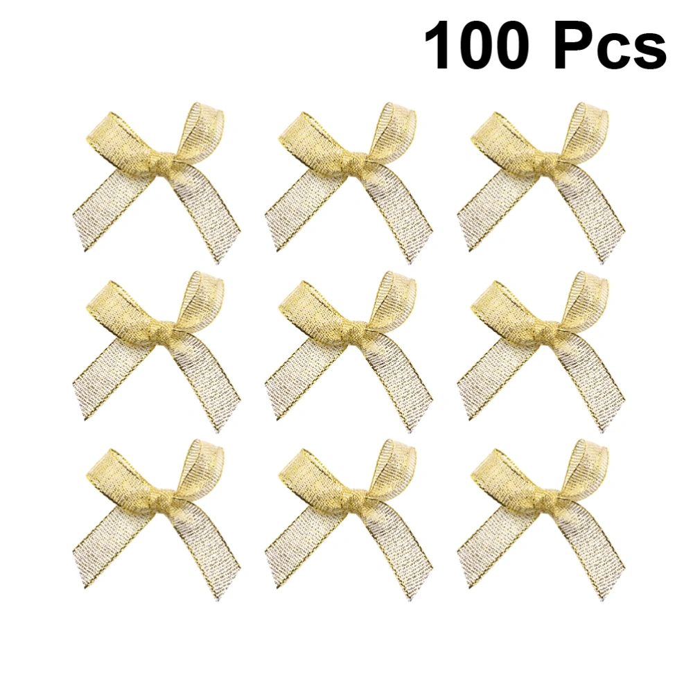 100pcs 1cm Hand-made Bowknot Shoes and Hats Accessories Bowknots Hanging Ornament for Party Gift Costume Supplies (Golden)