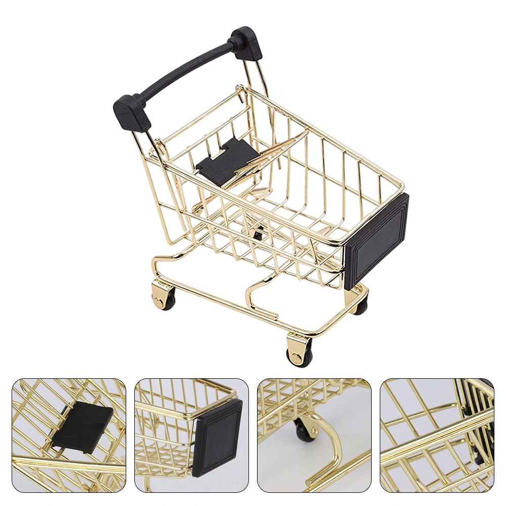 1PC Mini Golden Trolley Shape Storage Basket Household Office Storage Basket