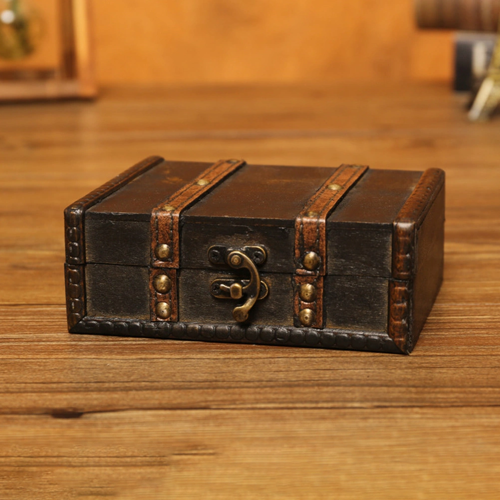 Antique Wooden Jewelry Trinket Box Portable Jewelry Case Decorative Sundries Storage Box