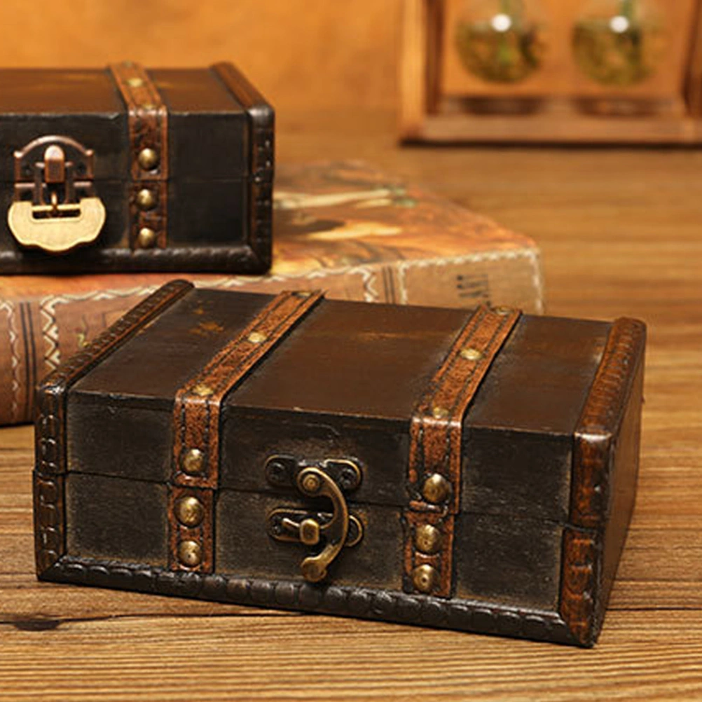 Antique Wooden Jewelry Trinket Box Portable Jewelry Case Decorative Sundries Storage Box