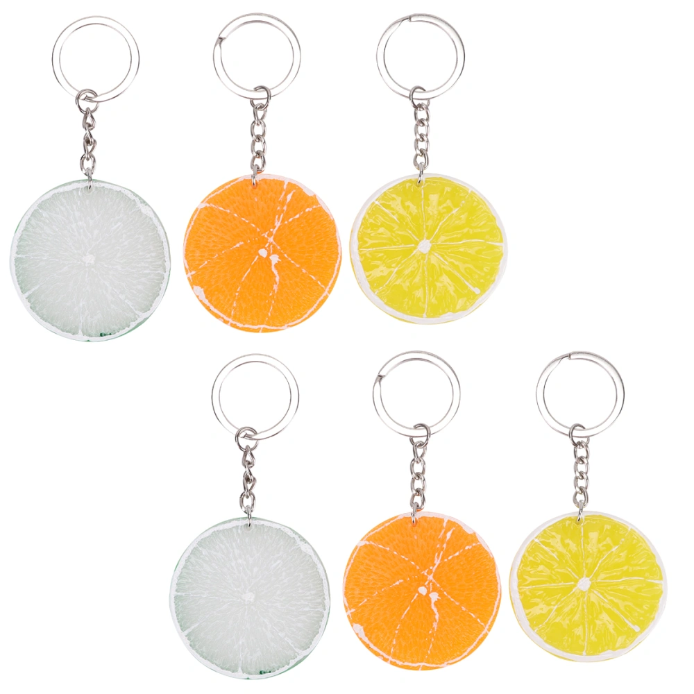 6Pcs / 1 Bag Chic Lemon Slice Key Rings Practical Keyrings for Adults