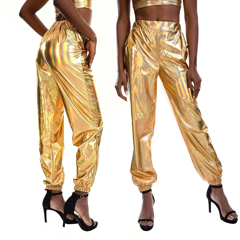 1PC Street Hip-hop Party Pants Sparkly Leisure Long Slacks Sports Leisure Female Trousers Stylish Female Loose Long Pants Breathable Long Trousers for Girl Women Wearing Size M Golden