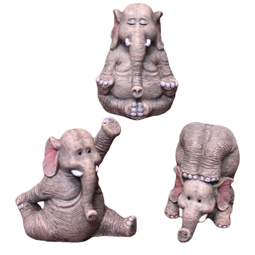 3pcs Elephant Figurine Adornment Exquisite Elephant Small Model Statue Decor