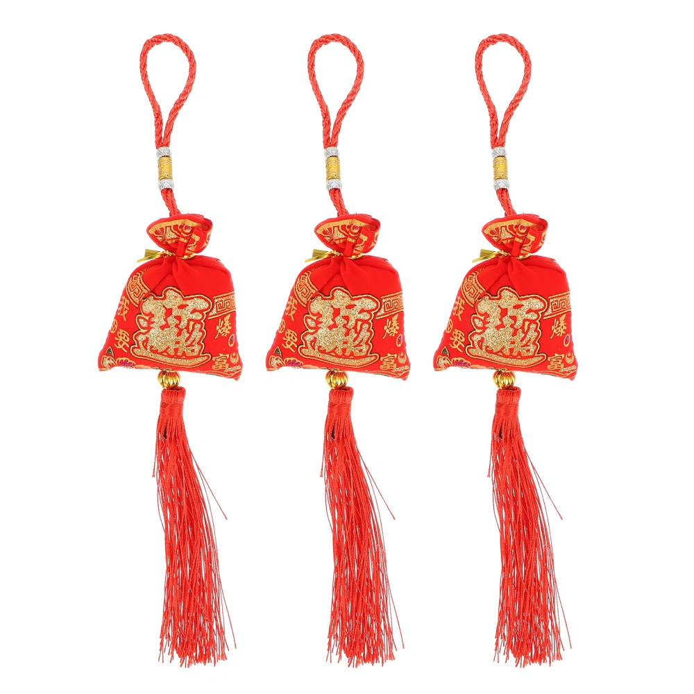 3Pcs New Year Praying Pendants Chinese-type Gold Stamping Blessing Bags