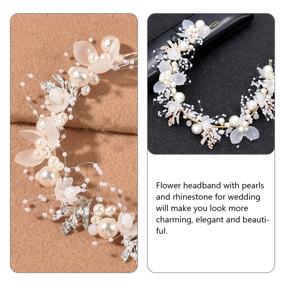 Bridal Headband Wedding Bride Pearls Hairband Flower Headpiece Wedding Hair Accessory