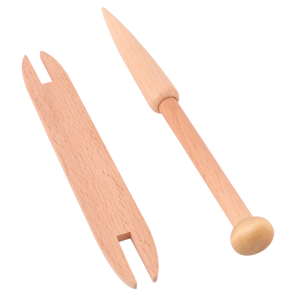 1 Set of 2Pcs DIY Knitting Tools Wooden Shuttle Needle Weaving Stick Single-end Knitting Rod for Weaving Sweater Scarf Tapestry Wood Color (1Pc Wooden Shuttle 1Pc Weaving Stick)