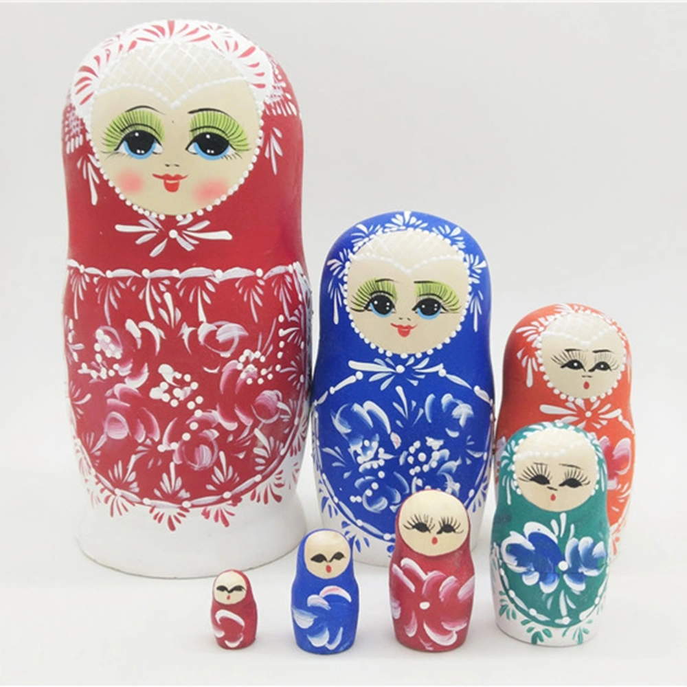 7pcs Nesting Dolls Adorable Red-and-White Russian Stacking Dolls Collection Toy