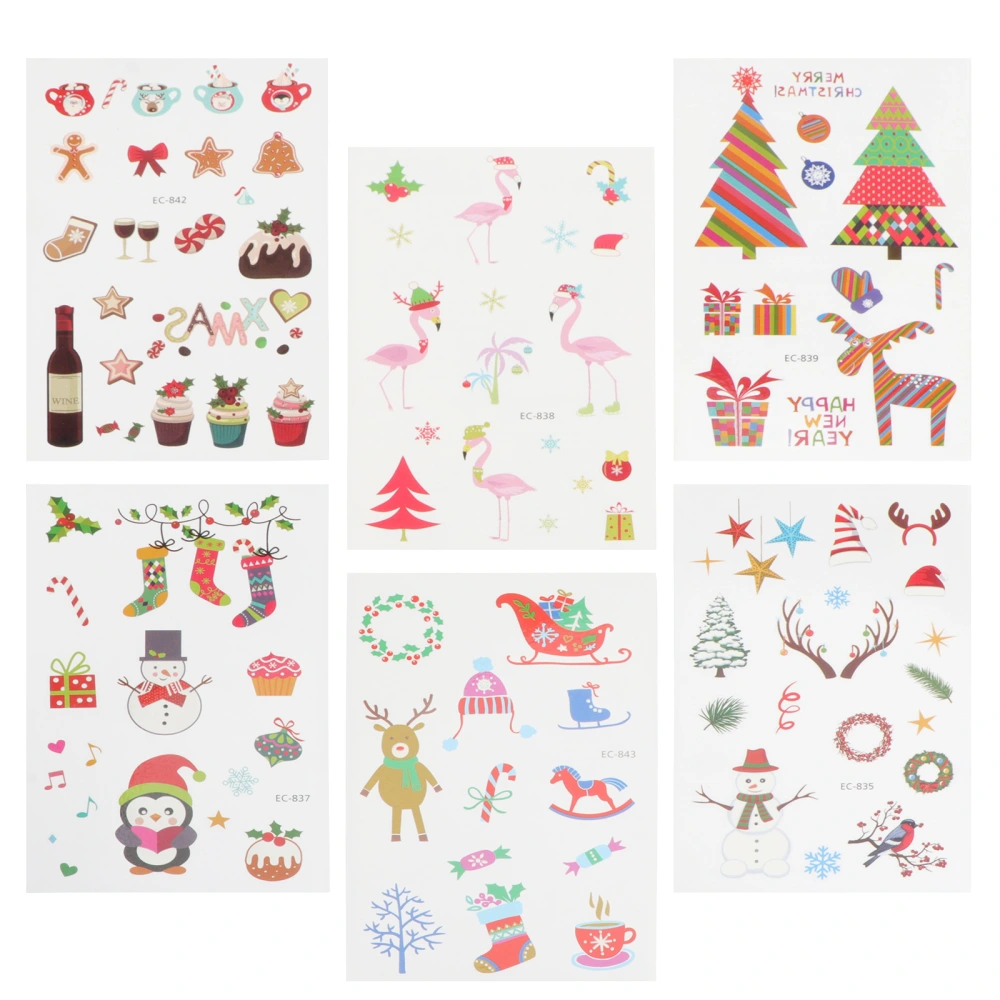 8 Sheets Christmas Tatto Stickers Waterproof Body Art Decals Cartoon Festival Pastes for Kids