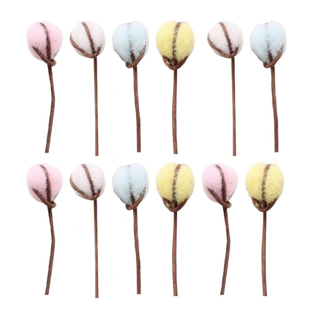 12Pcs Mini Cotton Flower Arrangement Accessories Mini House Cotton Decors