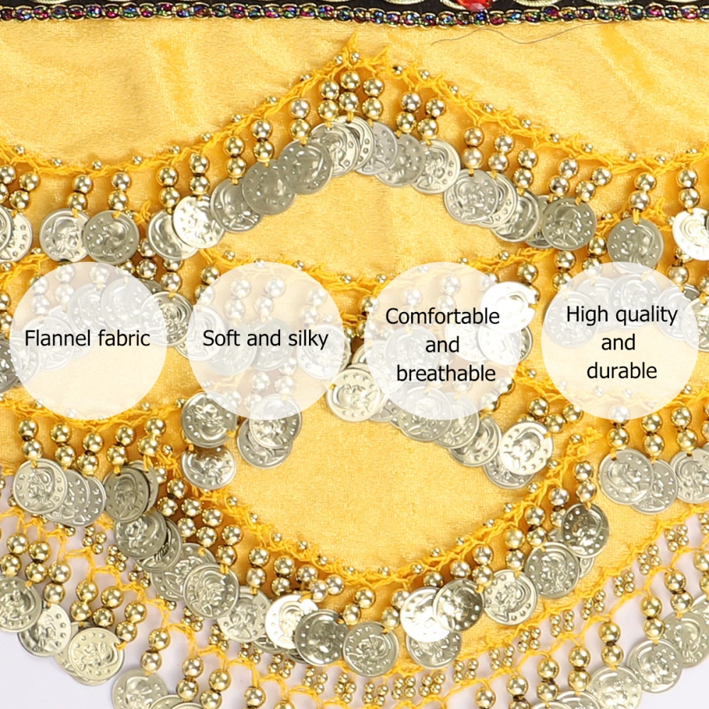 1 Pc Creative Womens Skirt Belly Dance Hip Scarf Wrap with Diamonds Coins for Women Ladies Girls (Yellow)