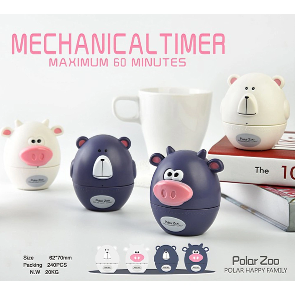 2Pcs Kitchen Timer Cartoon Calf Baking Reminder Clockwork Mechanical Countdown Timekeeper Cooking Supplies (Purple)