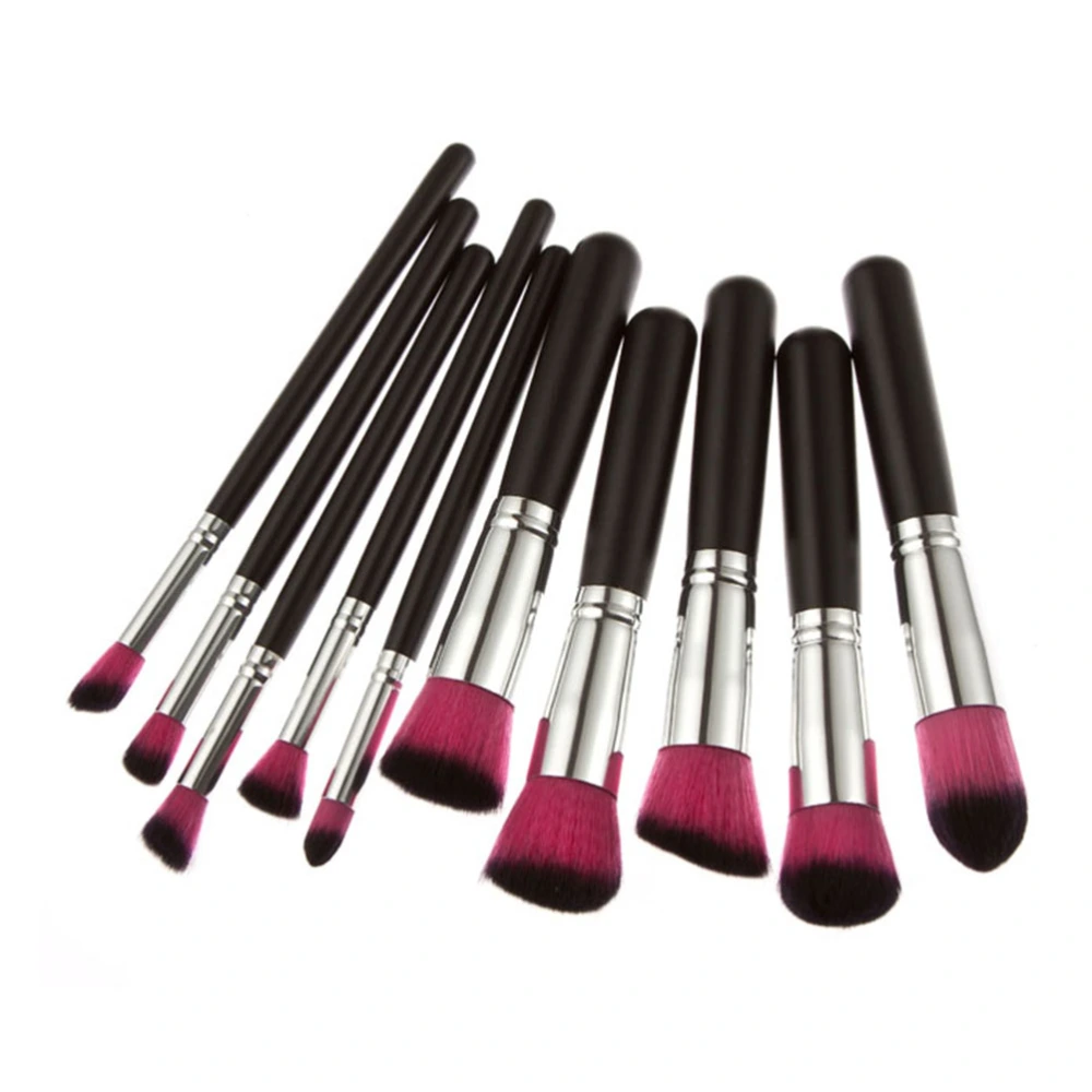 10pcs Makeup Brush Set Premium Synthetic Kabuki Cosmetics Foundation Blending Blush Eyeliner Face Powder Brush Makeup Brush Kit (Black+Silver+Red)