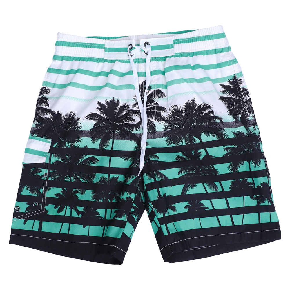 Men Fast Dry Beach Shorts Palm Tree Casual Surfing Swimming Trunks with Pockets - Size M (Blue)