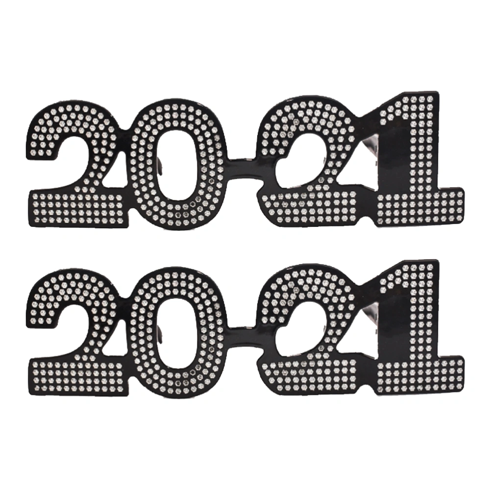 2pcs Happy New Year Eyeglasses 2021 Party Eyeglasses Funny New Year Party Novelty Glasses for 2021 New Year Eve Party Supplies (Black)