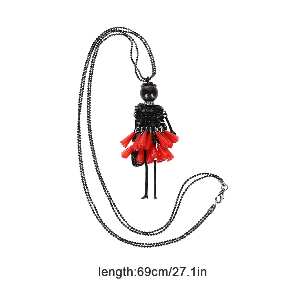 Girl Decorative Necklace Long Cartoon Crystal Necklace Simple Funny Pendant Chain for Woman (Red)