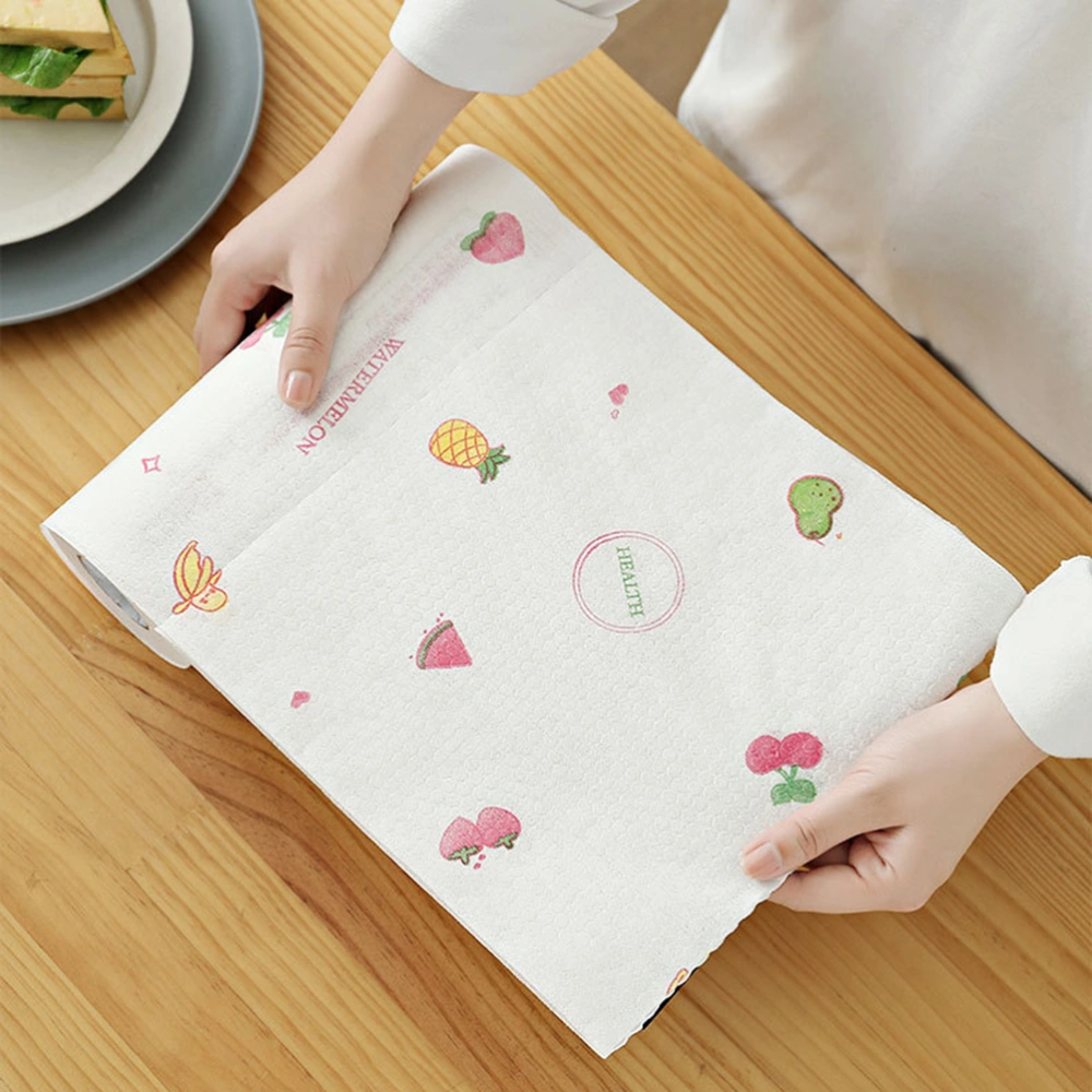 1 Roll Fruit Pattern Disposable Cloth Washable Cleaning Cloth Kitchen Household Duster Cloth for Home Restaurant Outdoor Camping (White)