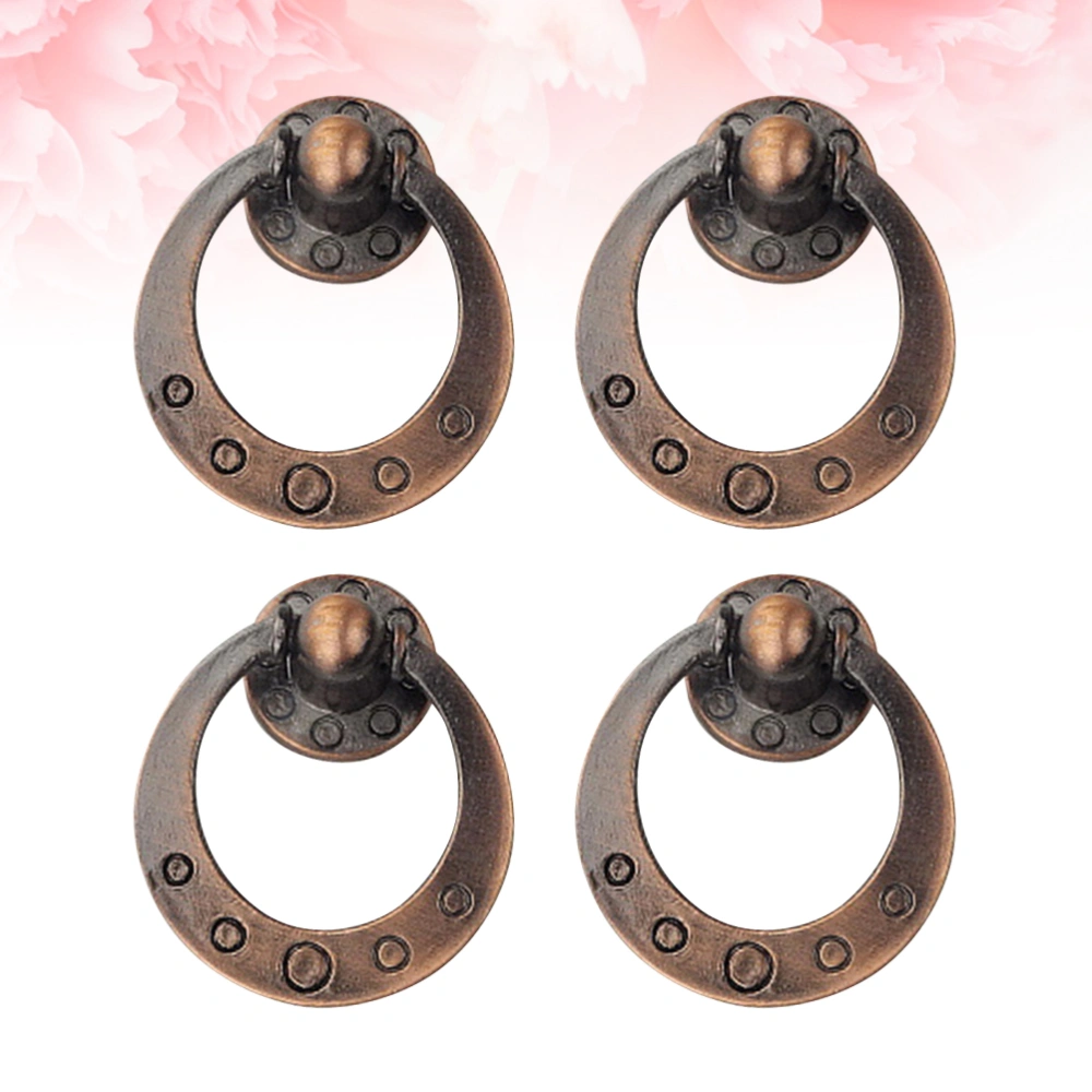 4pcs Vintage Cabinets Knobs Ring Knobs Drawer Handle Dresser Drawers Pulls Handles Knobs For Cabinet Wardrobe (Single Hole Round)