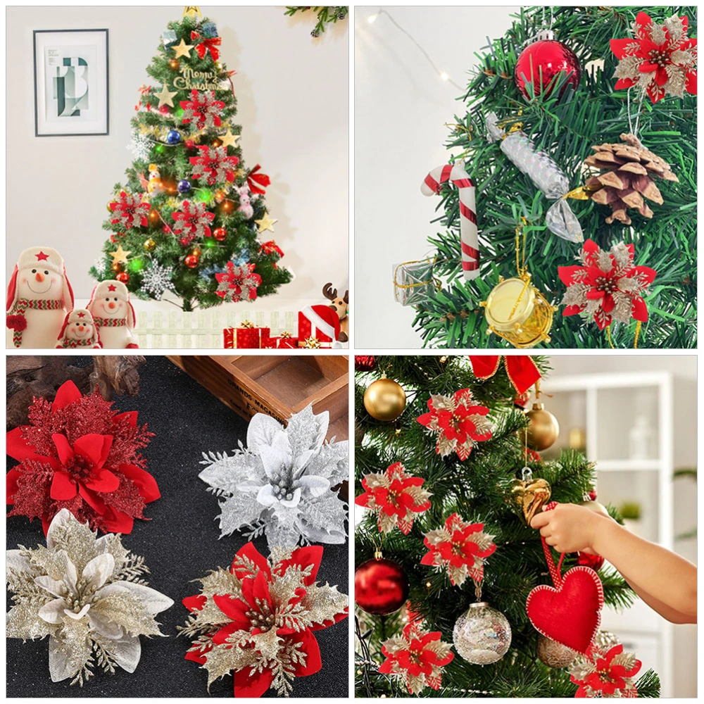 10Pcs Decorative Faux Flowers Wear-resistant Flower Decors Reusable Christmas Decors