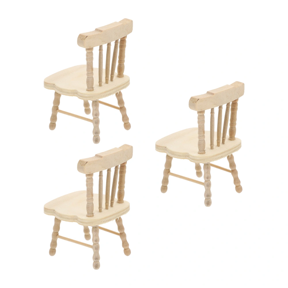 3 Pcs Wooden Chair Model Mini House Decor DIY Micro Landscape Doll House Decor