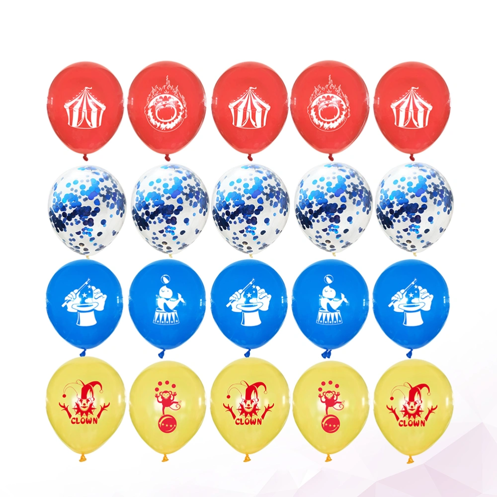 20 Pcs 12 Inch Carnival Circus Themed Printed Balloons Sequins Confetti Latex Balloons Party Decoration Party Ornament Holiday Supplies (Blue Coffetti)