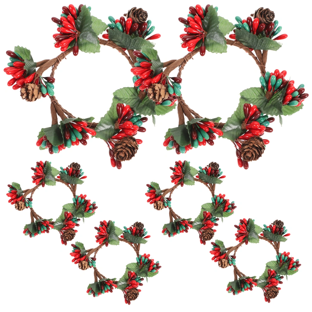 6Pcs Inner Diameter 7cm Simulation Small Berry Bouquet DIY Tourism Lovely Flowers Garland Handmade Decorative Material Grains(Red and Green)