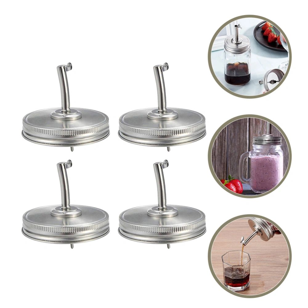 4pcs Jar Oil Spout Lids Stainless Steel Oil Spout Replacement Lids Compatible with Mason Jars