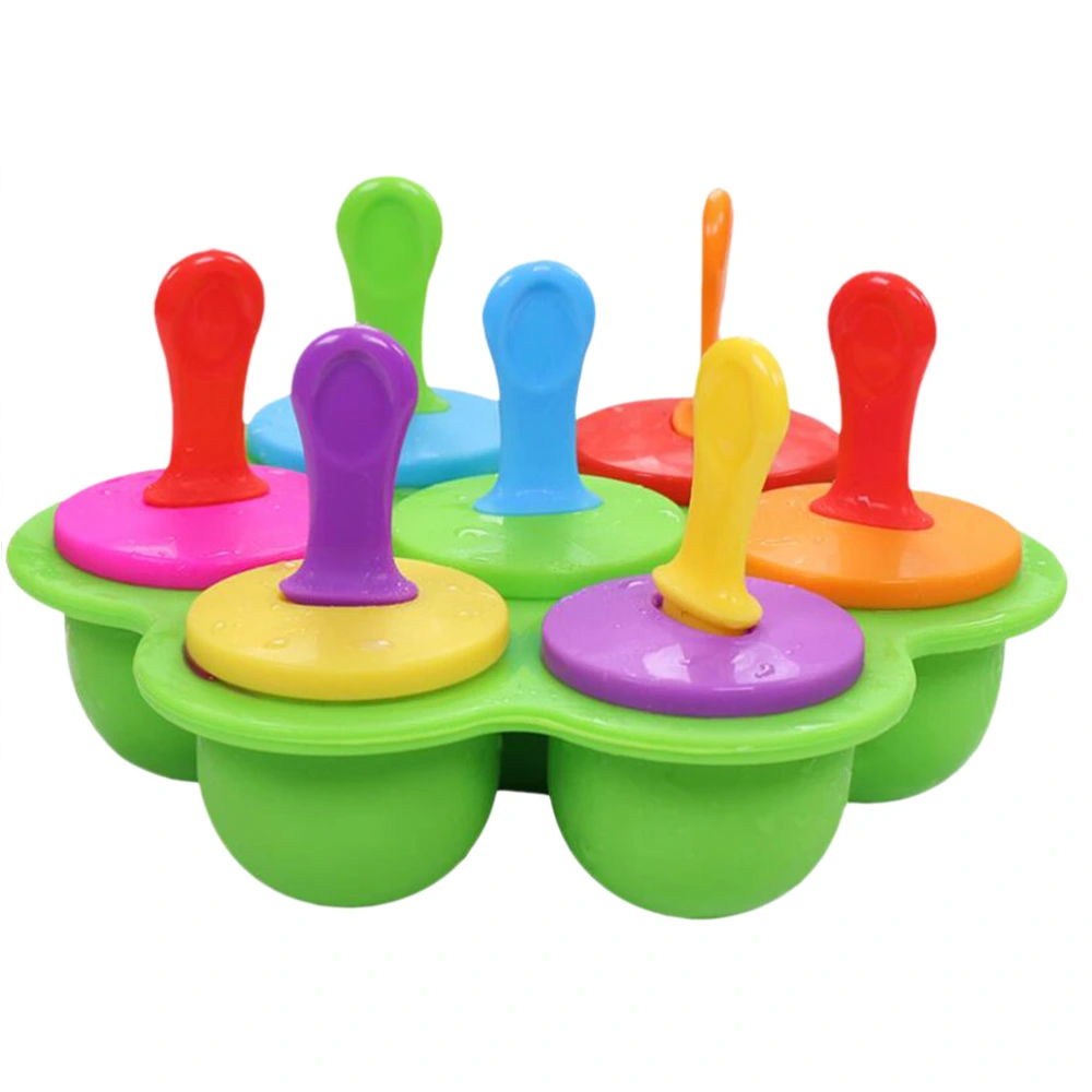 1Pc 7-Hole DIY Popsicle Molds Ice Lolly Maker Ice Cream Making Tool Creative Ice Box for Home Office (Green)