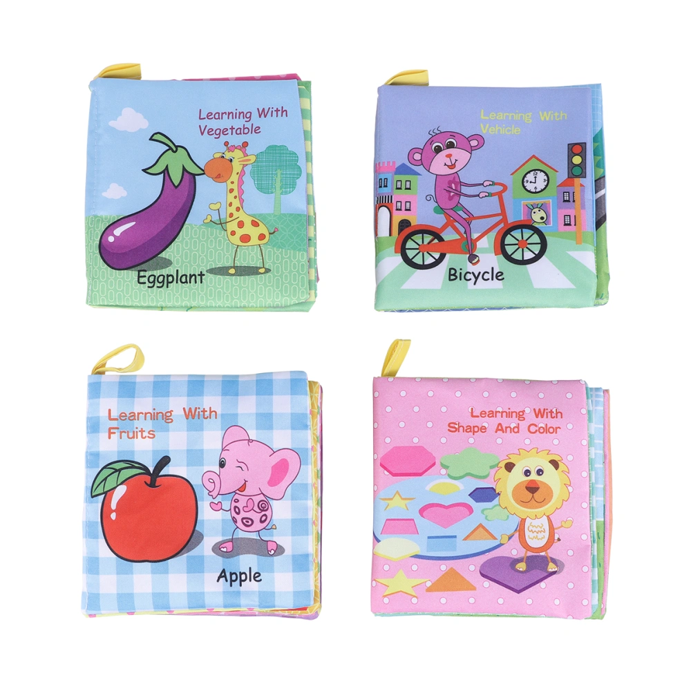 4Pcs Baby's Cloth Book Fabric Educational Books with Rustling Sound Crinkle BB Device Inside