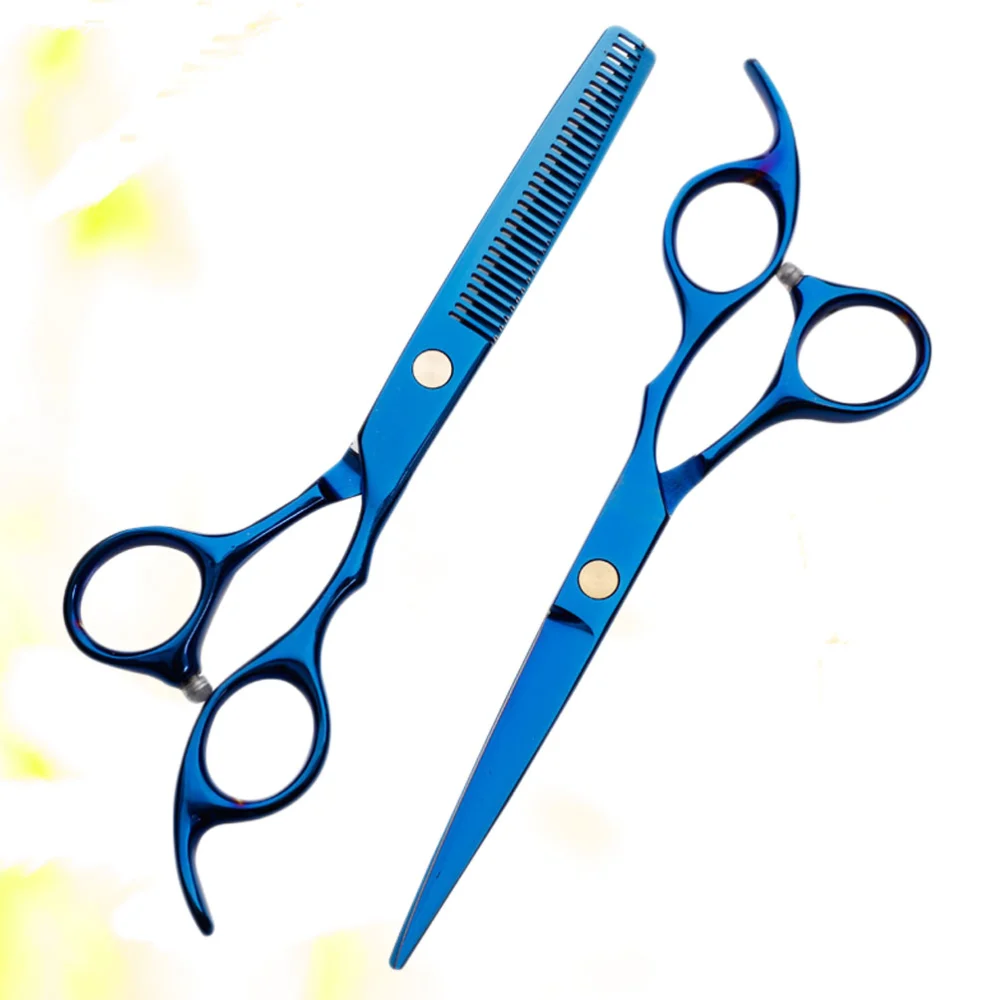 2pcs Professional Hair Scissors Barbers Shears Hair Cutting Scissors Hair Styling Tools for Home (Straight Scissors + Teeth Scissors, Blue)