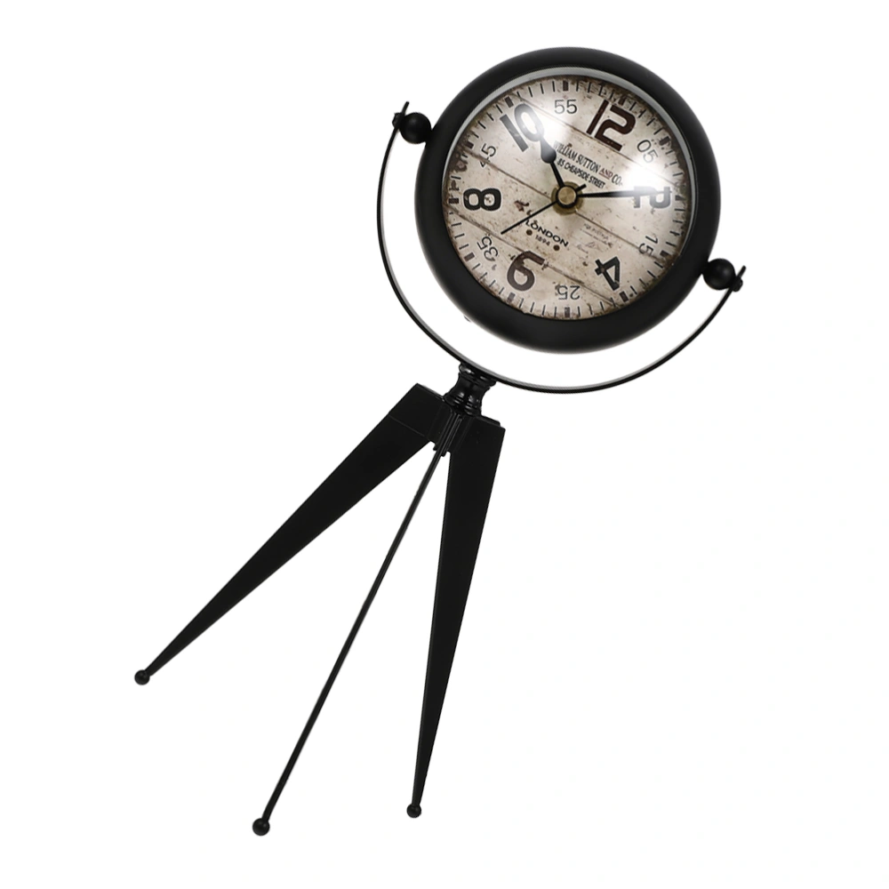 Iron Art Clock Tripod Mute Clock Household Clock Crafts Decor Handicraft Articles Without Battery (Black Size L)