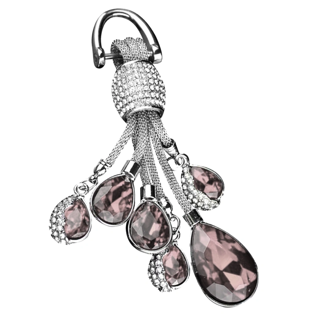 Creative Rhinestone Crystal Keychain Accessories Alloy Keyring Key Holder Ring Car Key Decoration Gift Hanging Ornament (Pink)