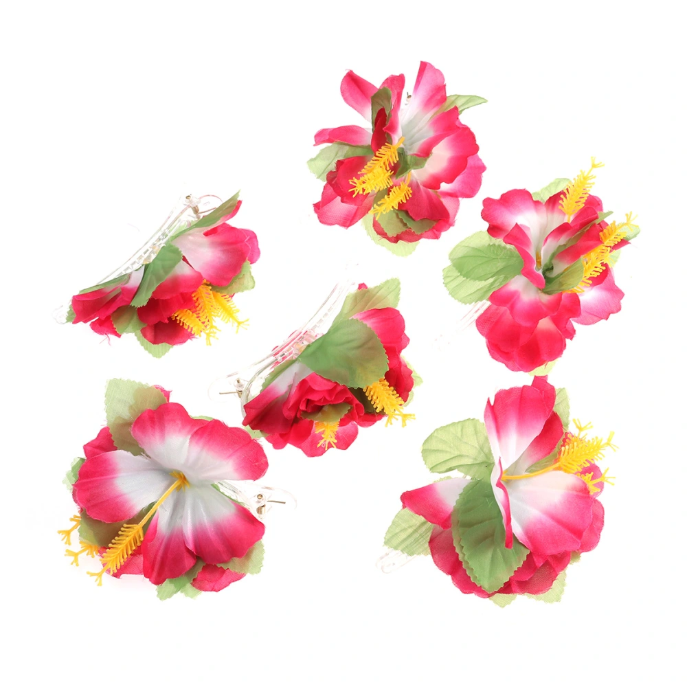 6Pcs Hawaiian Flowers Hair Clips Bridal Barrette Tropical Beach Wedding Hibiscus Flower Women Party Hairclip Hairpin Accessories (Pink)