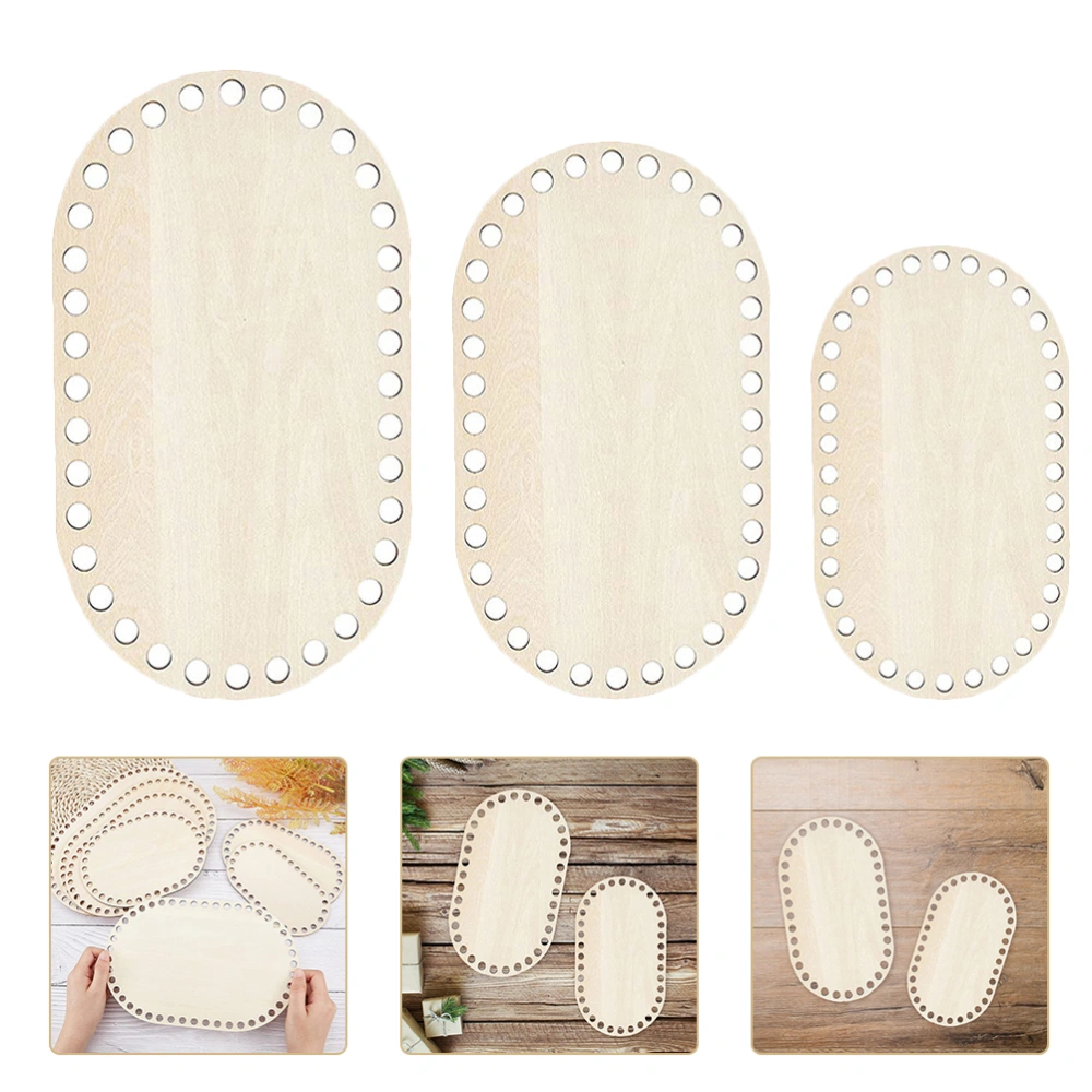 3pcs Wooden Bag Bottom DIY Knitting Crochet Bag Shaping Base with Holes