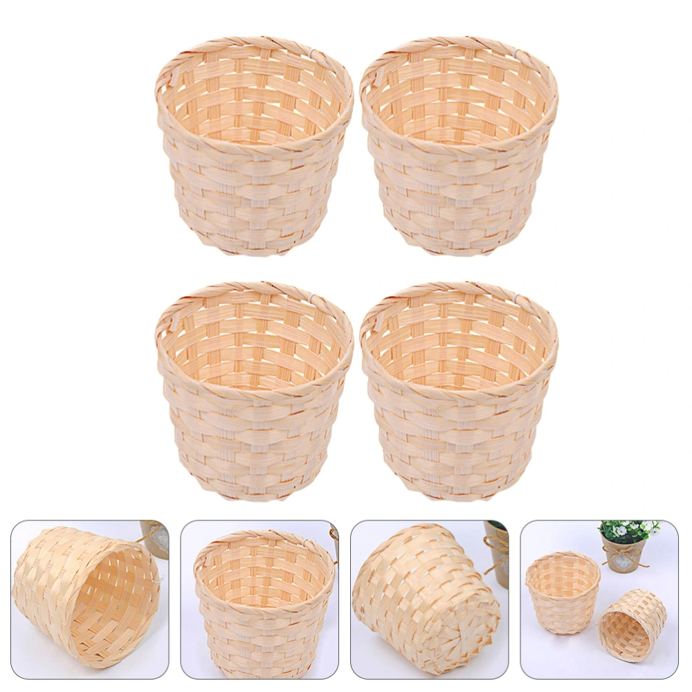 4pcs Woven Storage Baskets Desktop Wooden Baskets Handmade Flower Baskets