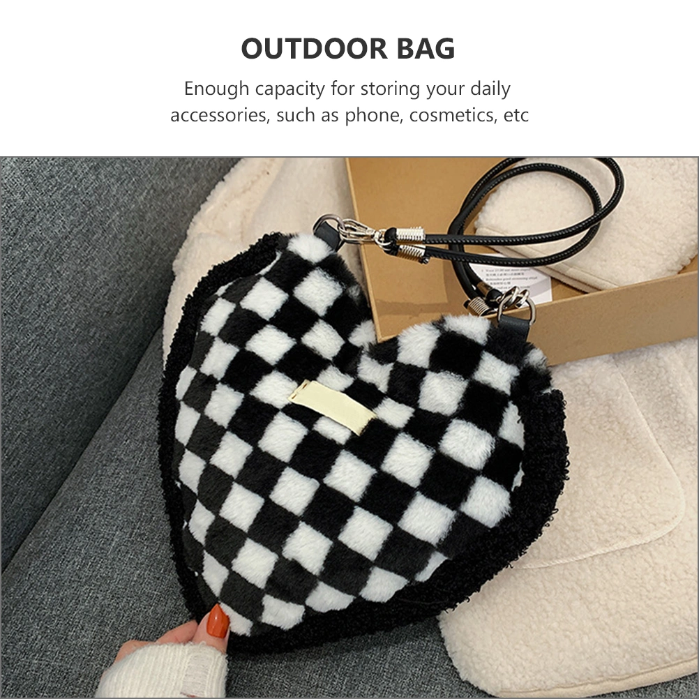 Women Lattice Pattern Plush Tote Bag Fashion Shoulder Bag Women Cross Body Bag