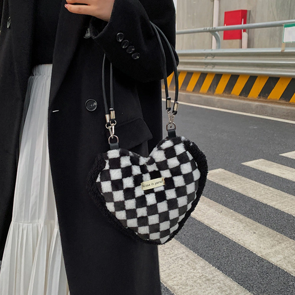 Women Lattice Pattern Plush Tote Bag Fashion Shoulder Bag Women Cross Body Bag