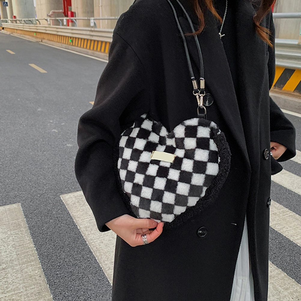 Women Lattice Pattern Plush Tote Bag Fashion Shoulder Bag Women Cross Body Bag