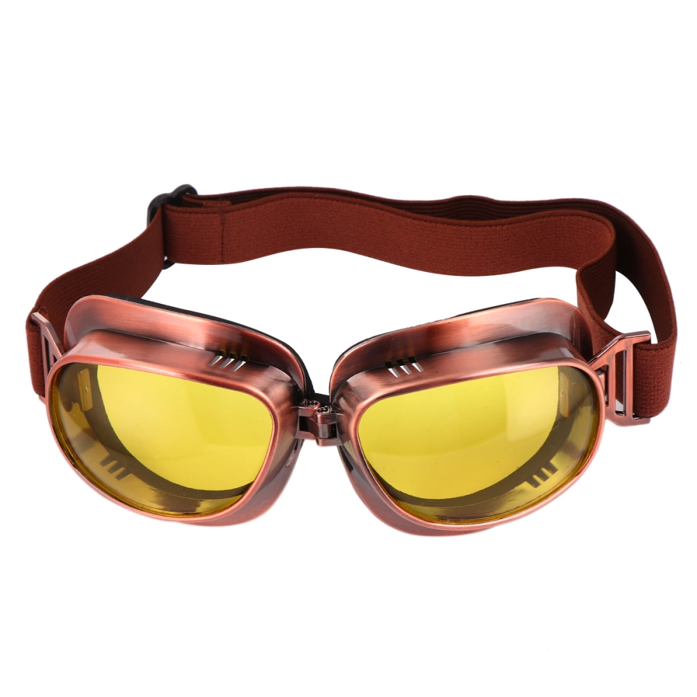 Outdoor Cycling Glasses Simple Skiing Sandproof Glasses Motorcycle Dust Proof Wind Proof Glasses Vintage Motorcycle Goggles for Outdoor (Copper Frame and Yellow Lens)