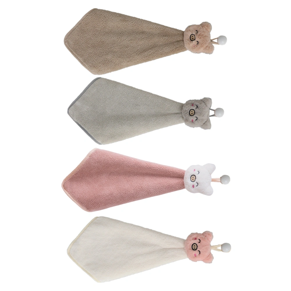 4pcs Coral Fleece Hand Towel Pig Hand Towel Kitchen Hanging Hand Towel Bathroom Hand Towel