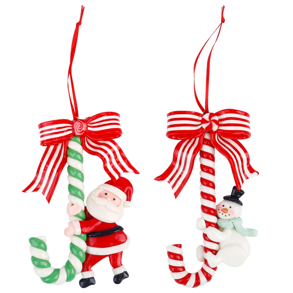 2Pcs Candy Cane Hanging Ornaments with Santa Claus Snowman Christmas Tree Decor